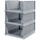 Yorbay Schubladenbox Stapelbare Kleiderschrank Organizer, Regal Aufbewahrungsbox, für Kleidung Küchen Schlafzimmer (3, Grau)
