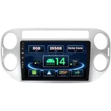 SXAUTO ¦8G+256G¦ Android 14 IPS Autoradio für VW Tiguan 1 NF (2006-2017) - Eingebaut Carplay/Android Auto/DSP - Kamera + MIC - DAB Lenkradsteuerung Fast-Boot 360-CAM WiFi - 2 Din 9 Zoll - Silber