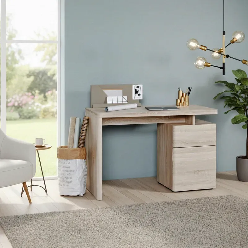 jahnke Schreibtisch in Montan-Eiche, elegant und langlebig, mit Stauraum, 120 cm breit, perfekt für das kompakte Homeoffice oder den Schminkbereich