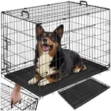 Tectake Hundekäfig-Gitterbox, klappbar, mit 2 Tragegriffen, 2 große Türen mit Doppelverriegelung, herausnehmbarer Boden, abgerundete Ecken