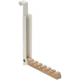 Relaxdays 4 x Klapphaken, zum Einhängen, Türgarderobe für je 6 Kleiderbügel, Metall und Holz, Haken für 2 cm Türfalz, Creme