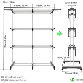 VOUNOT Wäscheständer Turm 40 m Weiß