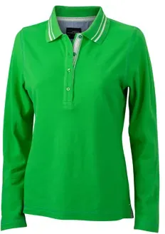 Damen Langarmpolo - Farbe grün, weiß - Größe S