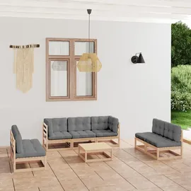 vidaXL 8-tlg. Garten-Lounge-Set mit Kissen Kiefer Massivholz grau