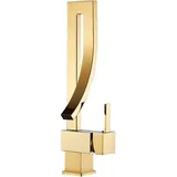 Qiedie - Goldener drehbarer Messing-Aufsatzwaschbecken-Wasserhahn für heißes und kaltes Wasser, Küchenspüle, Wasserfall-Wasserhahn, Gold