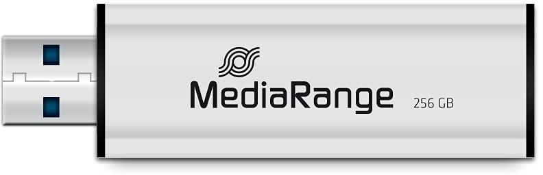MediaRange USB 3.0 Speicherstick 256GB - Mini USB Flash-Laufwerk mit Schiebemechanismus und Schlüsselanhänger, externe Speichererweiterung mit Lesegeschwindigkeit von bis zu 100 MB/s, Farbe Silber