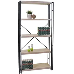 Bücherregal MCW-A27, Standregal Wohnregal, 165x80cm 3D-Struktur 5 Ebenen ~ Eiche-Optik