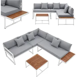 Juskys Gartenmöbel Lounge St. Tropez für 4 Personen - Set Tisch, Sofa & Kissen - Balkonmöbel Weiß