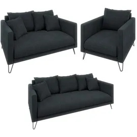 s-style möbel 3-2-1 Garnitur Chenille 3-Sitzer + 2-Sitzer + Sessel Grau