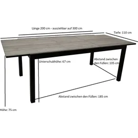 DEGAMO FARO Ausziehtisch 200/300 x 110 x 75 cm grau