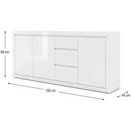 petits-meubles Sideboard 195 x 89 cm Weiß