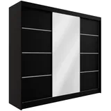 altdecor Kleiderschrank mit Spiegel und Schiebetüren, kugelgelagerte Führungsschienen und Aluminium-Leisten 250 cm Schwarz Holzwerkstoff, 250x215x61 Schlafzimmer, Kleiderschränke