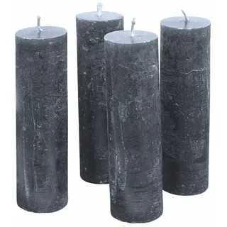 Loberon Kerze 4er Set Muriel, von Hand gefertigt, Lange Brenndauer, Adventskerzen, Adventskranz, Stumpenkerzen, Paraffinwachs, anthrazit