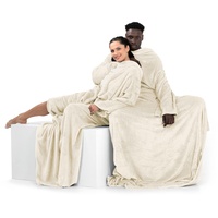 DecoKing Decke mit Ärmeln Geschenke für Frauen und Männer 150x180 cm Creme Microfaser TV Decke Kuscheldecke Weich Lazy