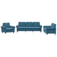 VidaXL 3-tlg. Sofagarnitur mit Kissen Blau Samt