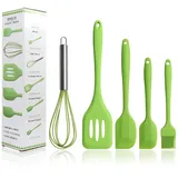 BINHAI Grünes Spatel Silikon Kochset Küchenutensilien - Spachtelbürsten Backölbürste Schneebesen Schlitzwender - Küchenutensilien Antihaft & Hitzebeständig zum Kochen Backen