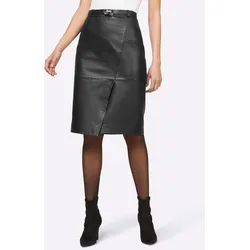 Lederrock HEINE, Damen, Gr. 34, schwarz, 100% Lammnappaleder, unifarben, knielang, Röcke