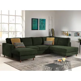 best mobilier Lisa Design Jake - Wohnlandschaft - mit Schlaffunktion und Bettkasten - 7-Sitzer - aus Cord - rechts Grün