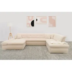 Wohnlandschaft DOMO COLLECTION "Moric U-Form auch in Cord", beige (creme), B:353cm H:80cm T:95cm, 100% Polyester, Sofas, im XXL-Format, wahlweise mit Bettfunktion und Armlehnenverstellung
