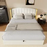 Cremefarbenes Boxspringbett 140x200 mit Bettkasten - Luxuriöser Schlafgenuss & clevere Aufbewahrung