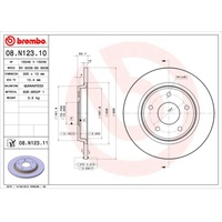 Brembo Bremsscheibe BREMBO 08.N123.11 hinten, voll, 1 Stück