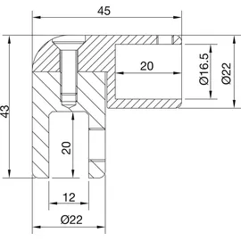 steelbase Glashalter für Stabilisationsstange SBA, 45 x 43 mm, Messing verchromt poliert