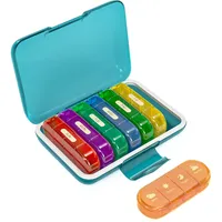 Joinice Tablettenbox 7 Tage 4 Fächer, Morgens Mittags Abends, Feuchtigkeitsbeständig, Pillendose 7 Tage Große Fächer für Medikamente, Fischöl, Vitamine, Nahrungsergänzungsmittel (4x7 Blau + Farbig)