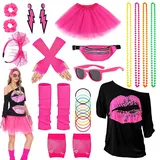 DGUSO 80er 90er Jahre Kostüm Damen,Kostüm 80er Jahre,Kostüm 80er Jahre Damen,80 Jahre Outfit Damen,Themenparty-Karneval für Frauen,Halloween-Kostüme,Neon-Accessoires,Themenparty-Kleidung für Frauen - L