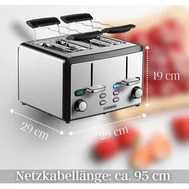Steinborg 4 Scheiben Edelstahl XXL Toaster mit Brötchenaufsatz