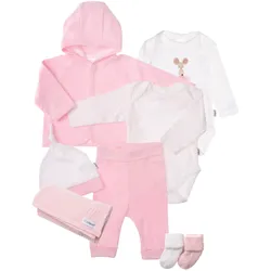 Erstausstattungspaket LILIPUT "Pünktchen", Baby, Gr. 62/68, rosa (weiß, rosa), 100% Baumwolle, casual, KOB Set-Artikel, bestehend aus zwei Bodies, Jacke, Hose, Mütze, Mullwindel und zwei Paar Socken