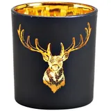 Wurm Windlicht Hirsch Glas Schwarz/Gold