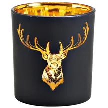 Wurm Windlicht Hirsch Glas Schwarz/Gold
