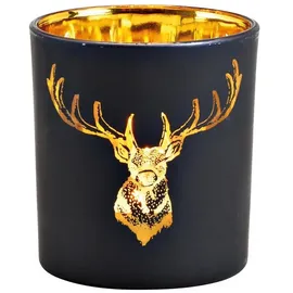 Wurm Windlicht Hirsch Glas Schwarz/Gold