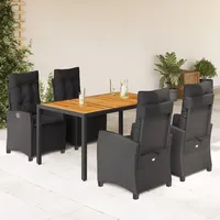 VidaXL 5-tlg. Garten-Essgruppe mit Kissen Schwarz Poly Rattan