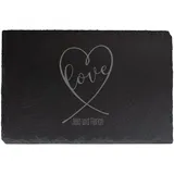 Herz & Heim® Personalisierte Schieferplatte – Servierplatte 30×20 cm mit Gravur – individuell gestaltbar – Dekoplatte aus Naturschiefer als Geschenk für Hochzeit, Geburtstag, Party (Love)