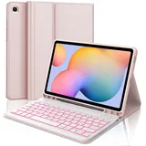 IVEOPPE Tastatur für Samsung Galaxy Tab S6 Lite, Hülle mit Tastatur Galaxy Tab S6, Beleuchtung Magnetischer QWERTZ Keyboard für Samsung S6 Lite 10.2 Zoll 2024/2022 (SM-P610/P615/P613/P619), Rosa