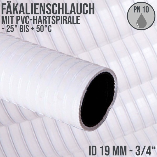 19 mm 3/4" Zoll Fü¤kal Fakalien Saug Ansaug Spiral Fü¶rder Abwasser Schlauch weiü PN 10 bar