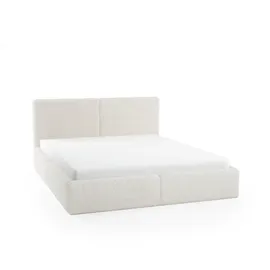 FEDVE Polsterbett Riberia Slim aus Bouclé-Stoff 200x200 cm, Creme - Weiß