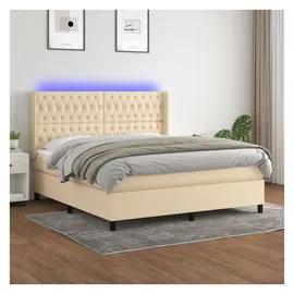 vidaXL Boxspringbett mit Matratze & LED Creme 180x200 cm Stoff