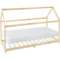 ML-Design Kinderbett Natur mit Matratze Dach Lattenrost