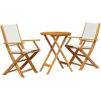 vidaXL 3-tlg. Bistro-Set Cremeweiß Stoff und Massivholz