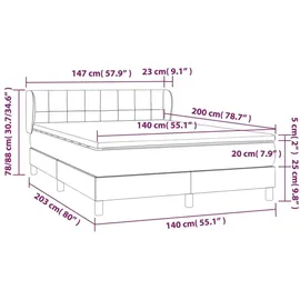 vidaXL Boxspringbett mit Matratze Dunkelgrau 140x200 cm Samt
