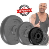 Miweba Sports Hantelscheibe Profi Gusseisen Hantelscheiben HSG - 1.25 - 10 kg, 10 kg, (4er-Set, Hantelscheibenset, Hantel Gewichte Set, Gewicht Scheiben, Muskelaufbau, Workout, Training, Ganzkörpertraining, 4-tlg., 4x 2,5 kg, Ø 30mm, Gusseisen, 16.0 x 3.0 cm), Gewicht Scheiben Krafttraining Fitnessgerät - Fitness Hantel Zubehör schwarz