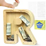 LEcylankEr Spardose Kinder Personalisierte A-Z Alphabet Sparbüchse Holz Spardose Dekoration Kreative groß Sparschwein als Geschenke für Geburtstag, Weihnachten und Thanksgiving (R)