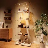 Vitrine Aus Gehärtetem Glas 187 Cm, Sammlervitrine Mit 5 Ebenen, 2 Schiebetüren, Schloss, Metallgriff Und Touch-led-beleuchtung - Weiß