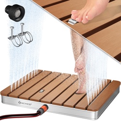 KESSER® Gartendusche Bodendusche Außendusche Saunadusche Campingdusche 70×55 cm Rechteck Fontänenhöhe bis 4 m einstellbar Mit Fußrad, Aluminium/WPC, rutschfeste Standfläche Wetterfest, Holzoptik