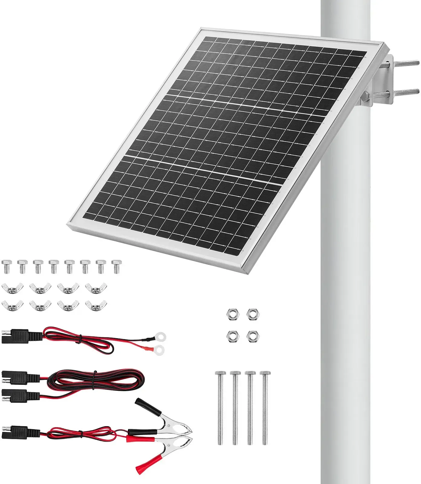 VEVOR Solarpanel-Batterieladegerät 20W 12V, Monokristallines Solarpanel Kit mit Schutz-Controller & 0-60° Verstellbarer Masthalterung, Solarladegerät für 40-80mm Masten, Solarmodule für Außengebrauch