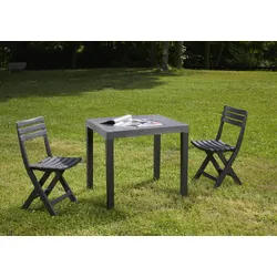 Dmora Outdoor-Lounge-Set Ortisei, Gartenset mit 1 rechteckigen Tisch und 2 Klappstühlen, 100 % Made in Italy, Anthrazit