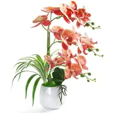 W&W künstliche orchideen im Topf wie echt, künstliche Orchidee Kunstblumen und kunstpflanzen mit Vase,48cm,Orange