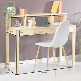 Idimex Sekretär LENNOX, schöner Schreibtisch mit 3 Nischen, praktischer PC Tisch mit 2 Schubladen, zeitloser Bürotisch aus massiver Kiefer in natur